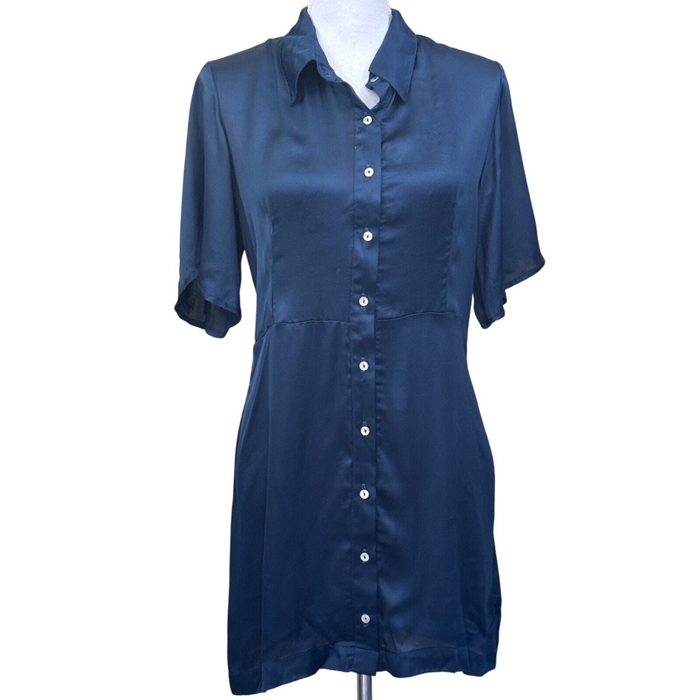 CALI Dreaming Navy Blue Mini Shirt Dress Small, Carolyn Bissette style, classic